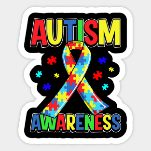Autism Awareness Day 2020 Colorful Puzzle Ribbon Sticker